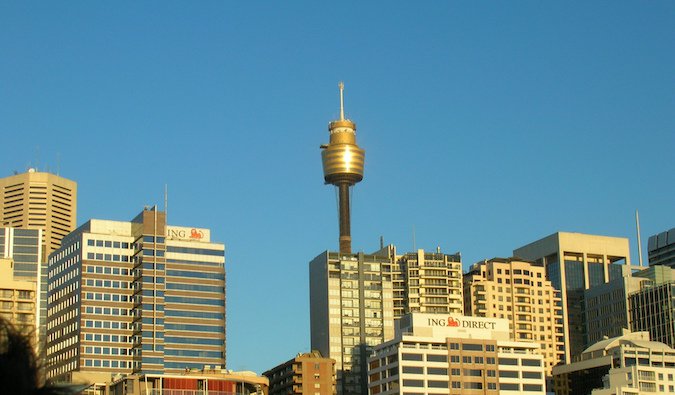 Sydney Tower Skywalk photo against a blue sky