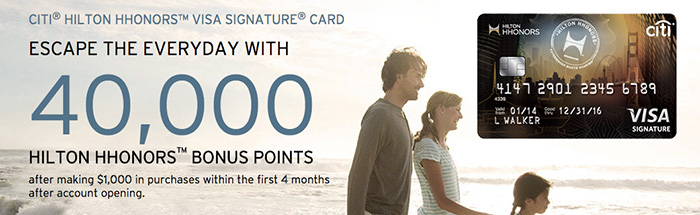 You can currently earn 40,000 HHonors points when you spend $1,000 in the first four months with the Citi Hilton HHonors Visa Signature Card.
