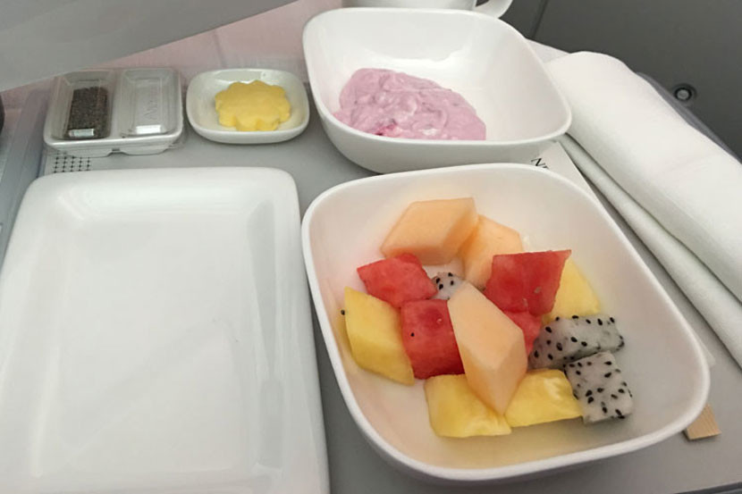 Perfectly ripe fruit and quality yoghurt started off the breakfast service.