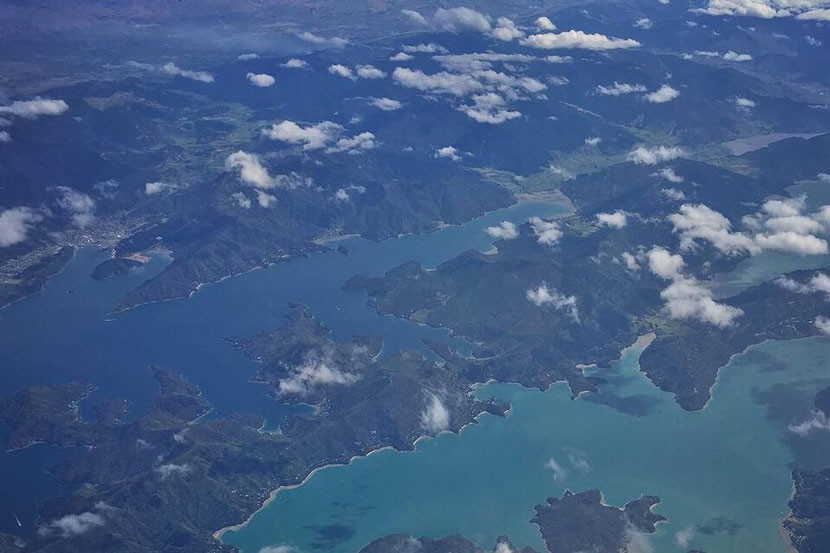 Marlborough Sounds, as seen from above.