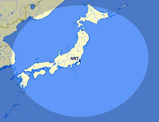 Destinations within 650 miles of NRT