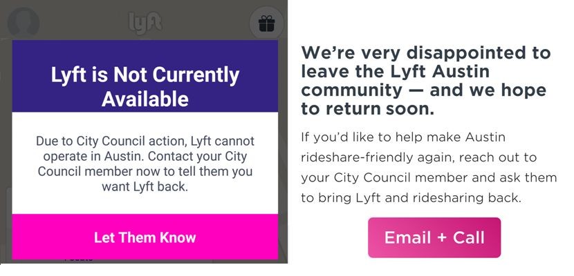 After the vote, Lyft has shutdown rideshare operations in Austin.