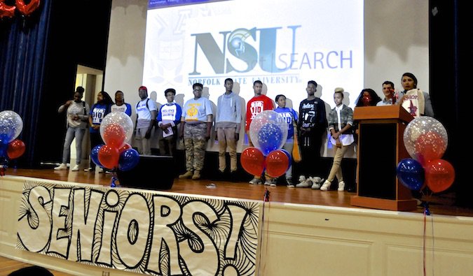 Students from Anacostia High School in Washington D.C. at an assembly where the FLYTE Cuba trip was announced