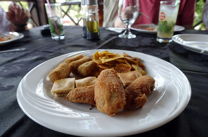 The entree itself was delicious, but my favorite part of our meal at El Aljibe Restaurante was the Cuban sampler plate we got as an appetizer, featuring Cuban-style chicken wings, tiny pork sandwiches, taro root fritters and fried plantain chips.