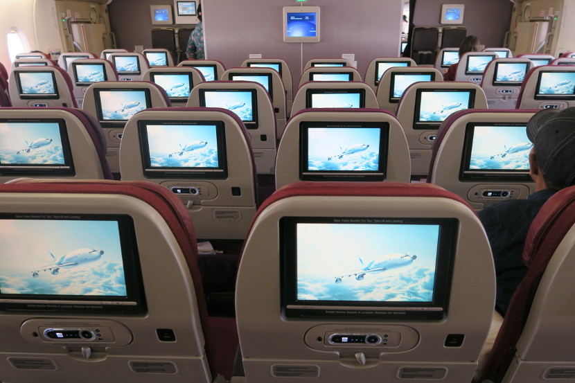 The bright IFE screens greeted passengers during boarding.