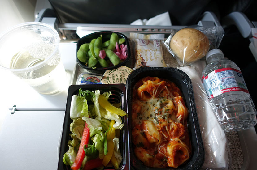 Lunch on the outbound flight — cheese tortolini.