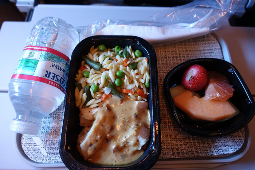 My chicken and rice dish on the outbound flight.