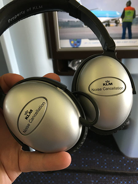 KLM's headphones were noise cancelling, but not particularly good.