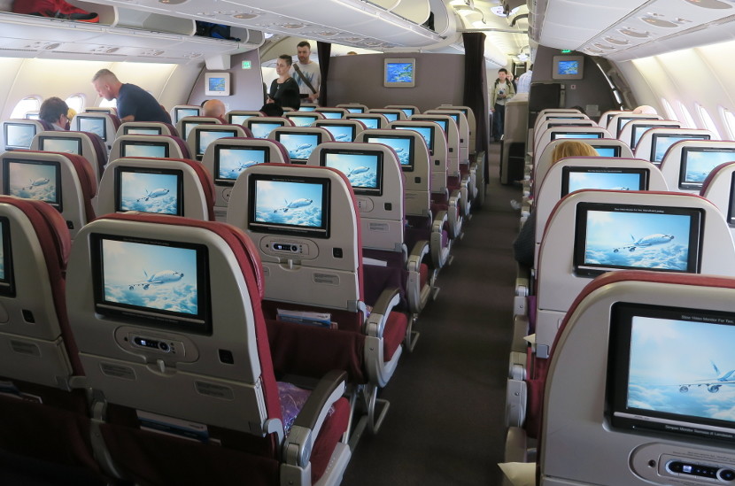 The upper deck economy cabin seating is a 2-4-2 configuration.