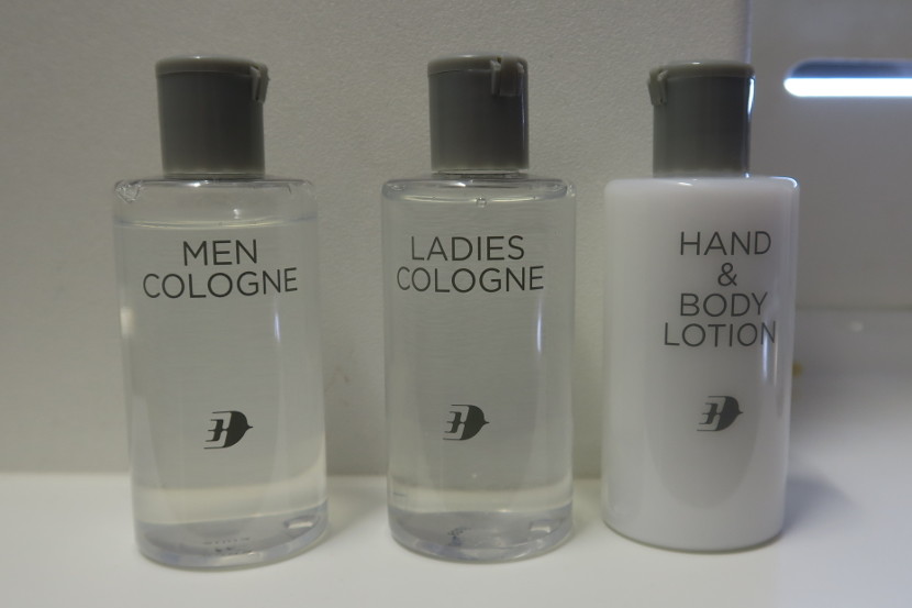 There was free self-serve cologne and lotion bottles in the bathrooms.