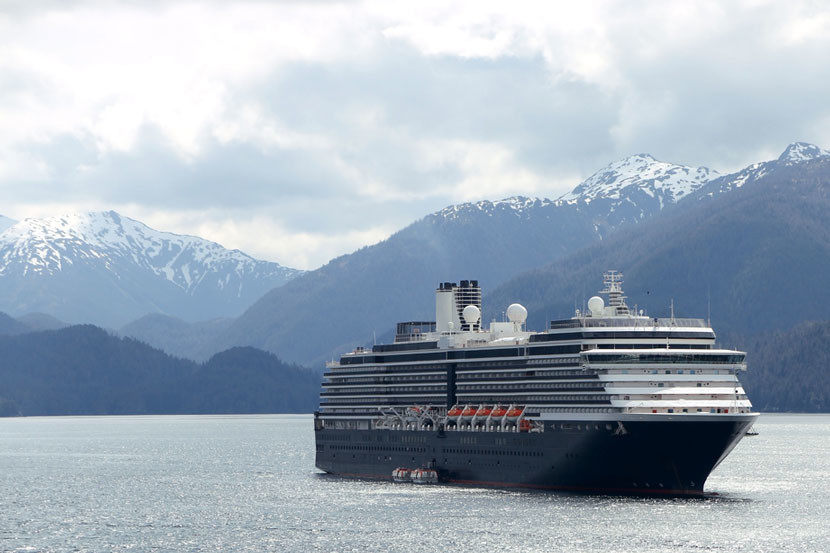 The MS Westerdam Holland America cruise ship in Sitka, Alaska.
