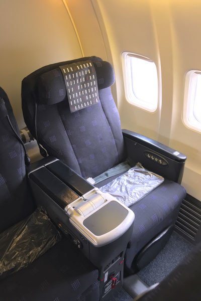 JAL's four-way-adjustable recliners are exceedingly comfortable for a few hours.