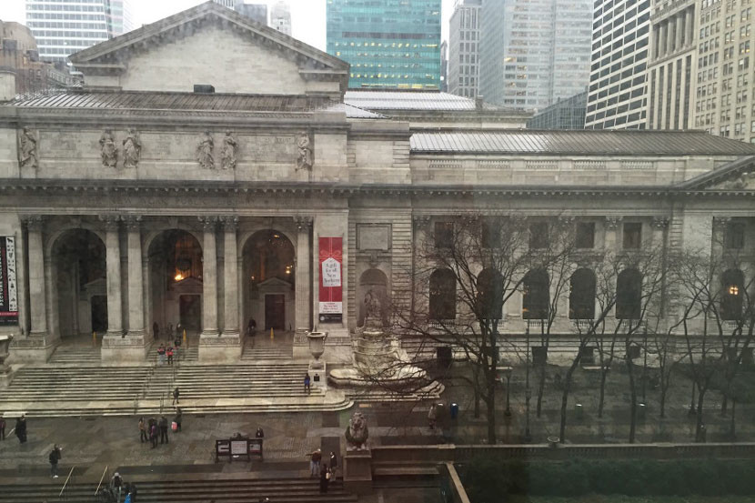 The view from our room, looking across the street to the gorgeous New York Public Library building.