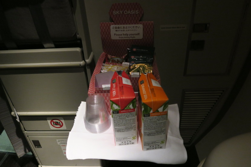 The self-serve "Sky Oasis" was set up in the galleys between dinner and the pre-landing meal.