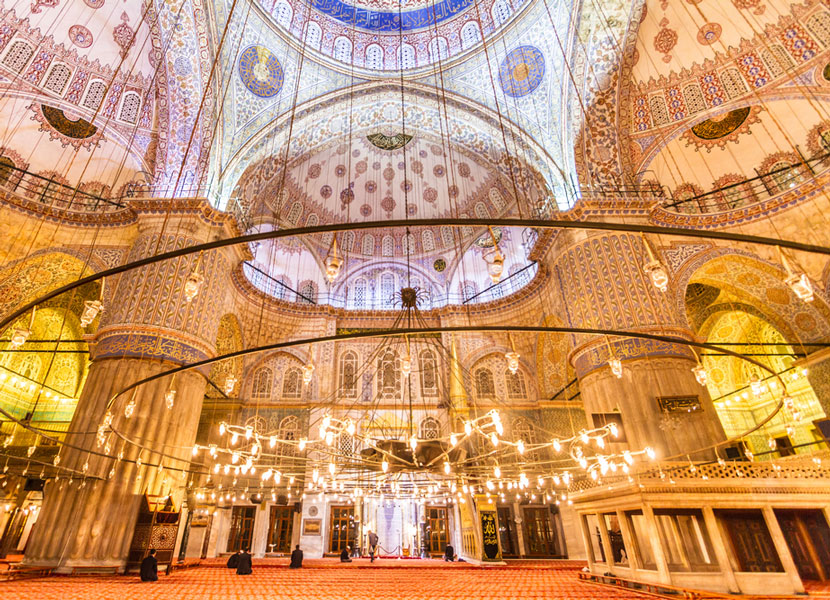 Inside Istanbul's magnificent Blue Mosque. Image courtesy of Shutterstock.