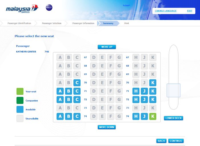 Any available seat could be chosen for free at check-in on Malaysia Airlines' website.