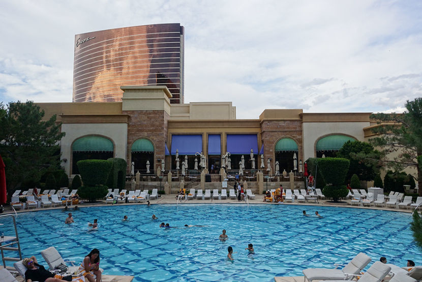 This is just one end of the pool, with a view of the Encore tower.