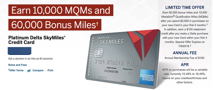 The current sign-up bonus for the Platinum Delta SkyMiles Credit Card.