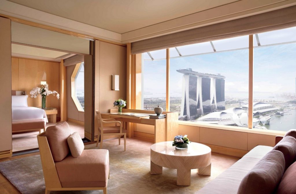 Suites are plush and offer fantastic views of the Marina Bay