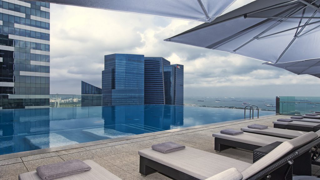The infinity pool faces Singapore's skyline