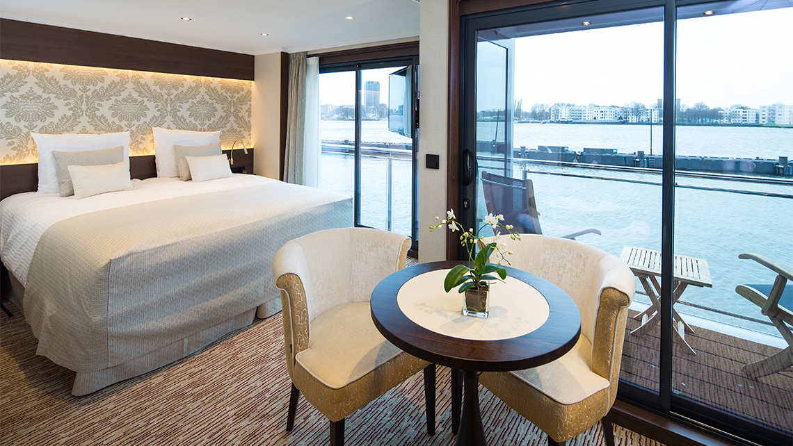 A deluxe balcony suite on the recently launched Emily Bronte.