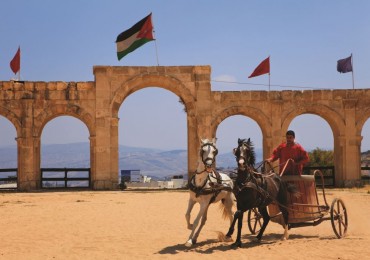 Chariot racing inside the ancient city of Jerash, which boasts an unbroken chain of human occupation dating back more than 6,500 years, is known for the ruins of the Greco-Roman city of Gerasa, also referred to as Antioch on the Golden River.