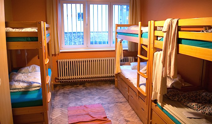 A dorm room in a hostel