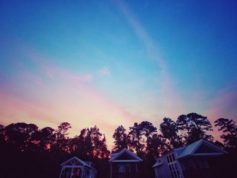 Sunset over the cabins at CreekFire Motor Ranch (in Savannah)
