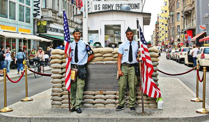 Checkpoint Charlie, a famous statue and icon in Berlin, Germany